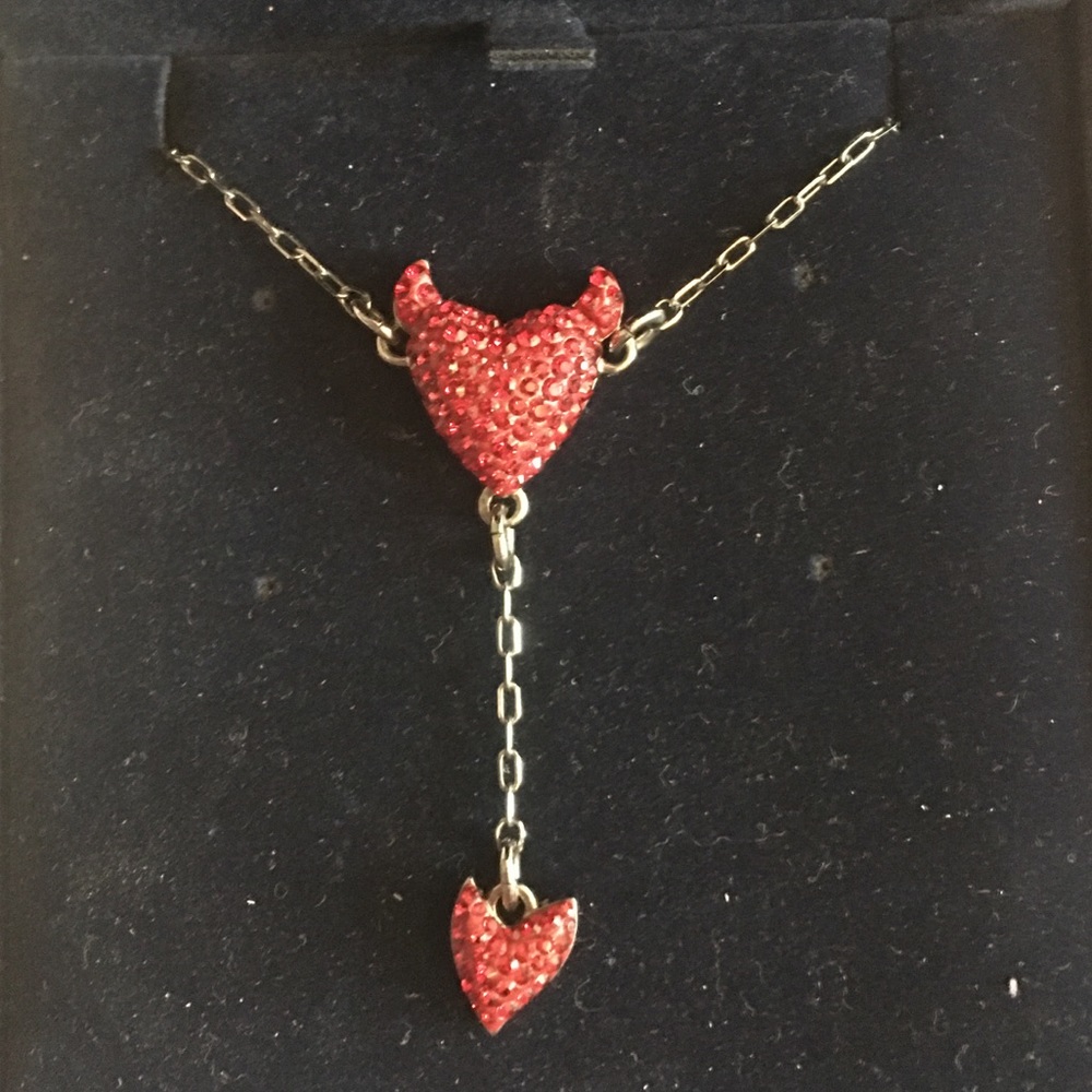 Swarovski Red Devil Heart Necklace w tail w heart